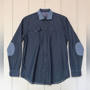 Harmont & Blaine Dark Chambray Western Button Down Floral Elbow Patches 3X